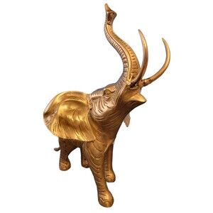 Vtg MCM Brass Elephant w/Raised Trunk, a Symbol of Good Luck Large 21"x20"x12"